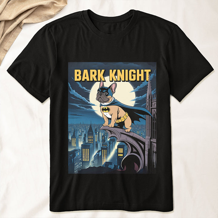 Bark Knight Bulldog T-Shirt – Funny Superhero Dog Tee for Frenchie Fans
