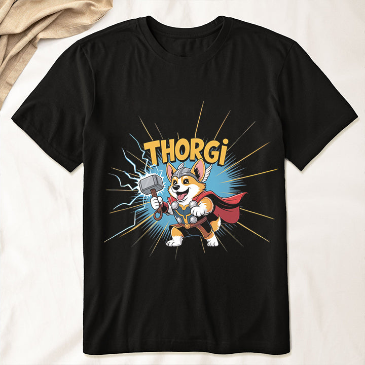 Thorgi Funny Dog T-Shirt – Cute Corgi Thor Parody Tee for Dog Lovers