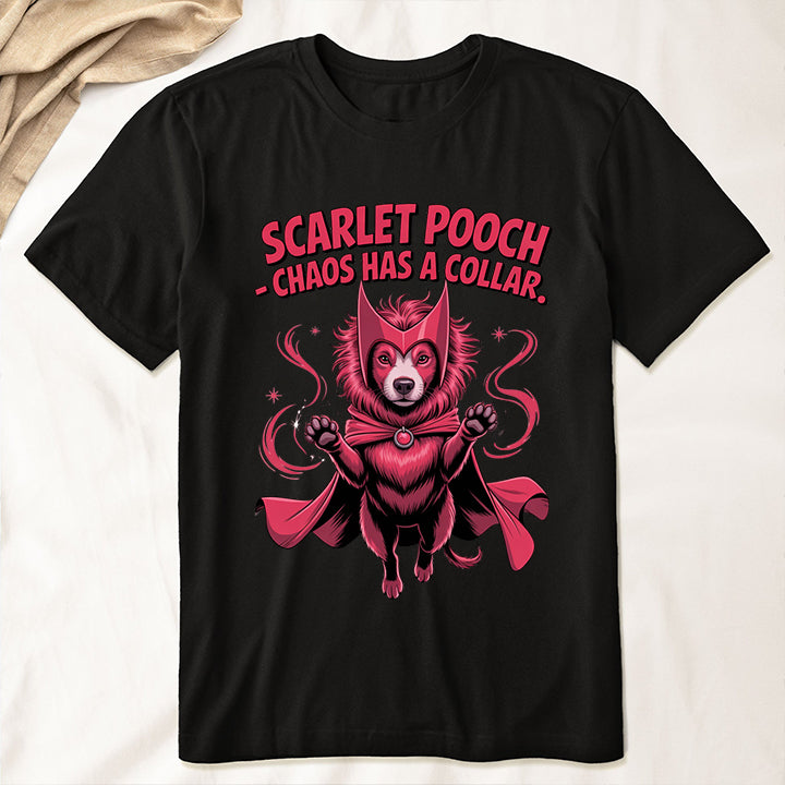 Scarlet Pooch T-Shirt – Funny Dog Superhero Tee for Pet Lovers