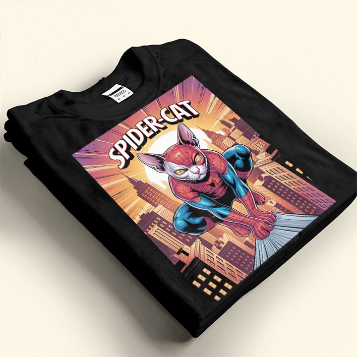 Spider Cat Sphynx T-Shirt – Funny Superhero Tee for Cat Lovers