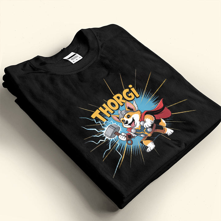 Thorgi Funny Dog T-Shirt – Cute Corgi Thor Parody Tee for Dog Lovers