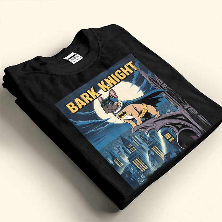 Bark Knight Bulldog T-Shirt – Funny Superhero Dog Tee for Frenchie Fans