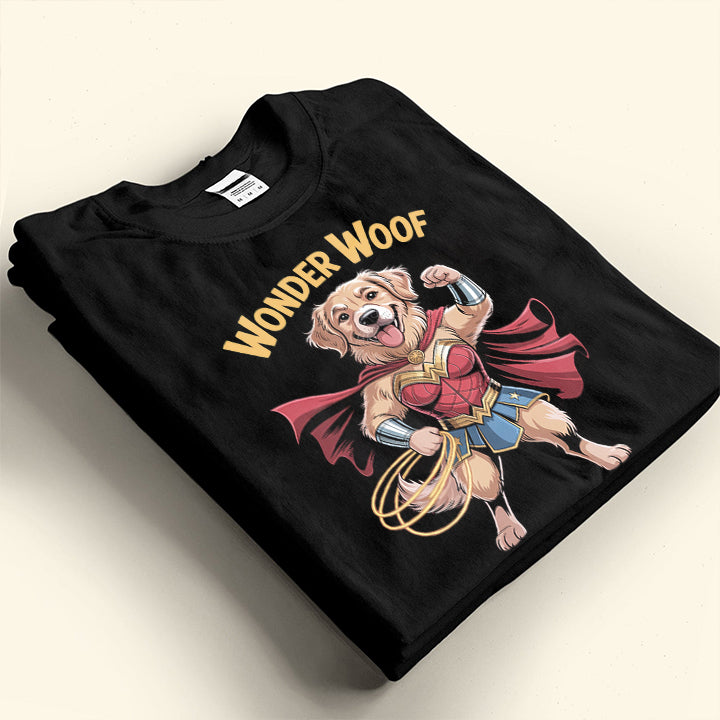 Wonder Woof Funny T-Shirt – Superhero Dog Tee for Pet Lovers