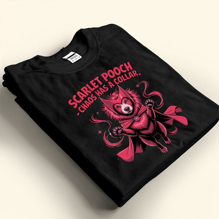 Scarlet Pooch T-Shirt – Funny Dog Superhero Tee for Pet Lovers