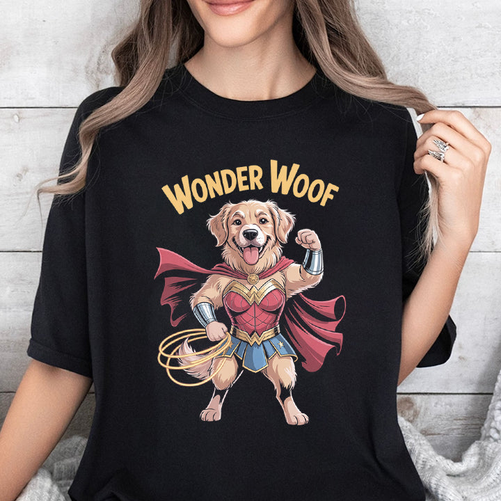 Wonder Woof Funny T-Shirt – Superhero Dog Tee for Pet Lovers