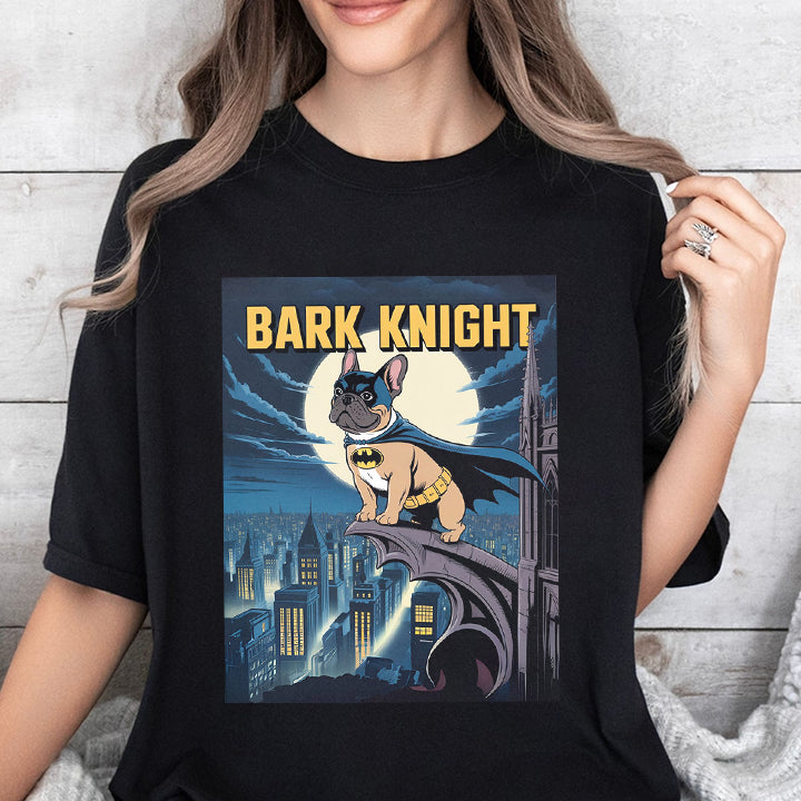 Bark Knight Bulldog T-Shirt – Funny Superhero Dog Tee for Frenchie Fans