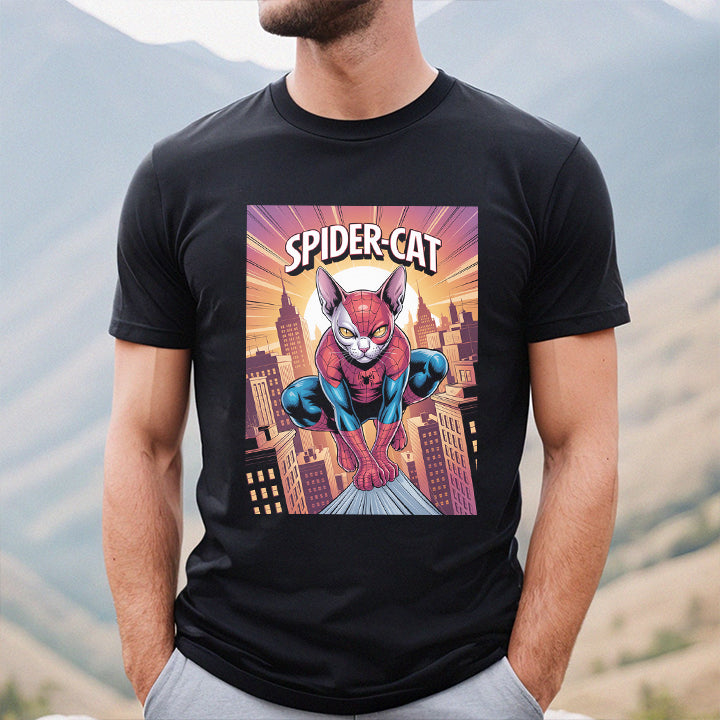 Spider Cat Sphynx T-Shirt – Funny Superhero Tee for Cat Lovers