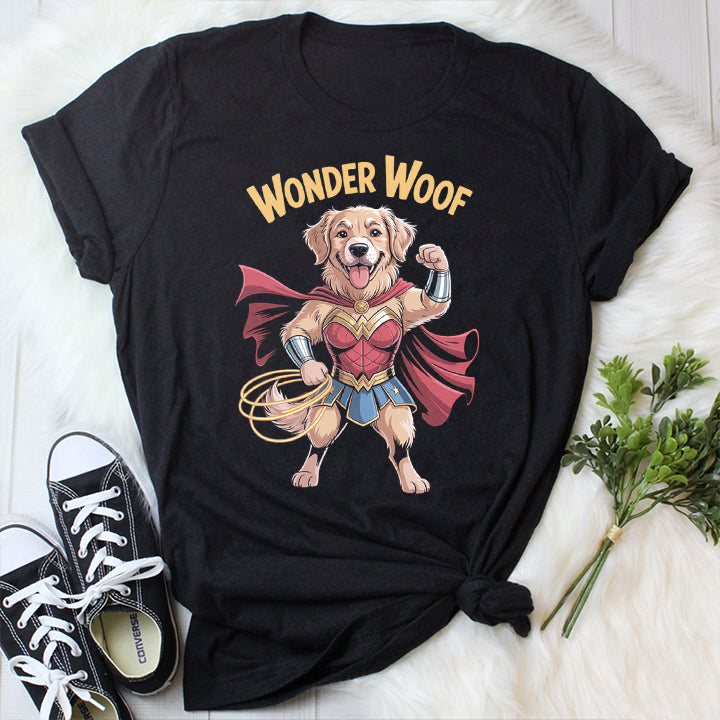 Wonder Woof Funny T-Shirt – Superhero Dog Tee for Pet Lovers