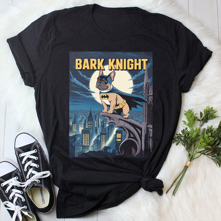 Bark Knight Bulldog T-Shirt – Funny Superhero Dog Tee for Frenchie Fans