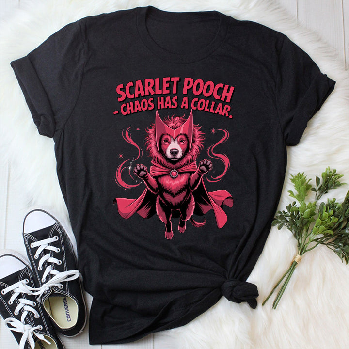 Scarlet Pooch T-Shirt – Funny Dog Superhero Tee for Pet Lovers