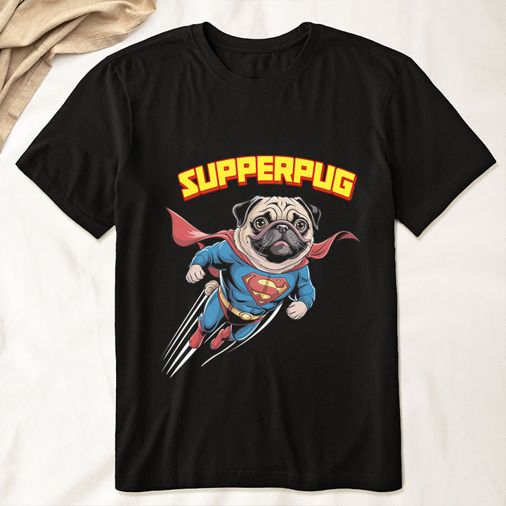 SupperPug Dog T-Shirt – Funny Flying Pug Superhero Tee for Pet Lovers
