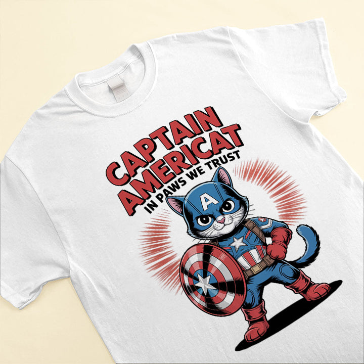 Captain AmeriCat T-Shirt – Funny Patriotic Cat Superhero Tee for Pet Lovers