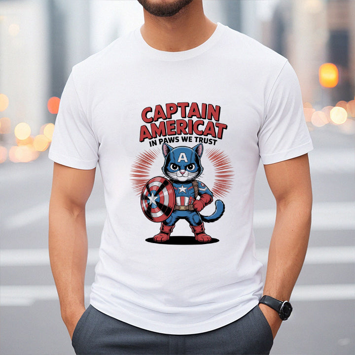 Captain AmeriCat T-Shirt – Funny Patriotic Cat Superhero Tee for Pet Lovers