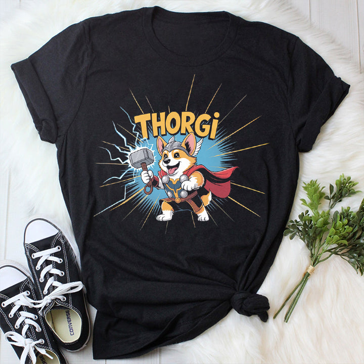 Thorgi Funny Dog T-Shirt – Cute Corgi Thor Parody Tee for Dog Lovers